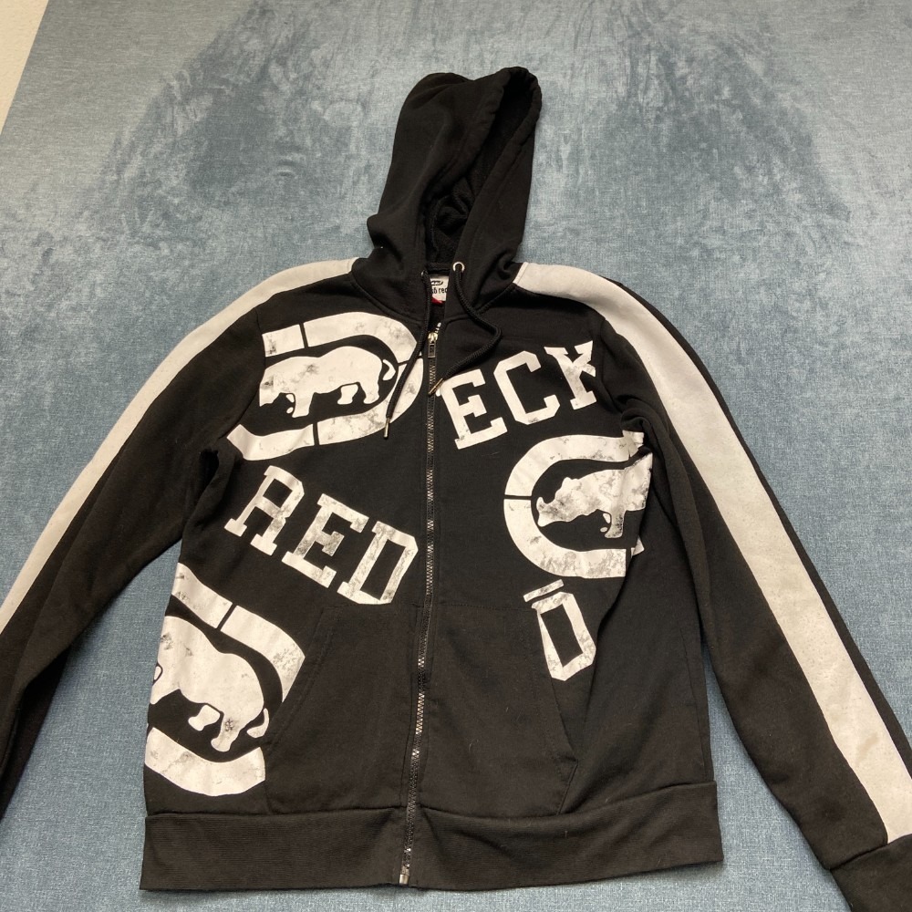 Ecko Red Hoodie Women Large Black White Graphic Fleece Lined Drawstring Full Zip